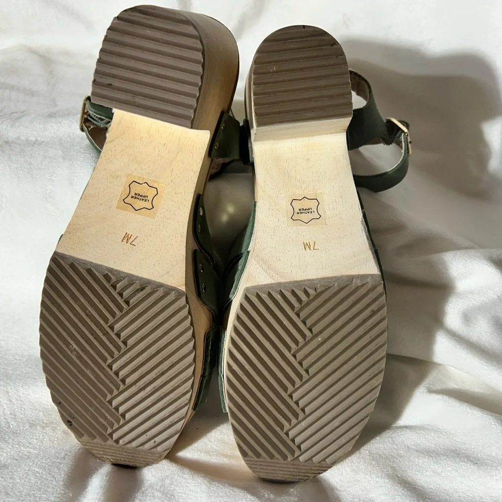 LOFT Olive Green Strappy Leather clog chunky block heel Platform Sandals size 7 - Picture 6 of 11